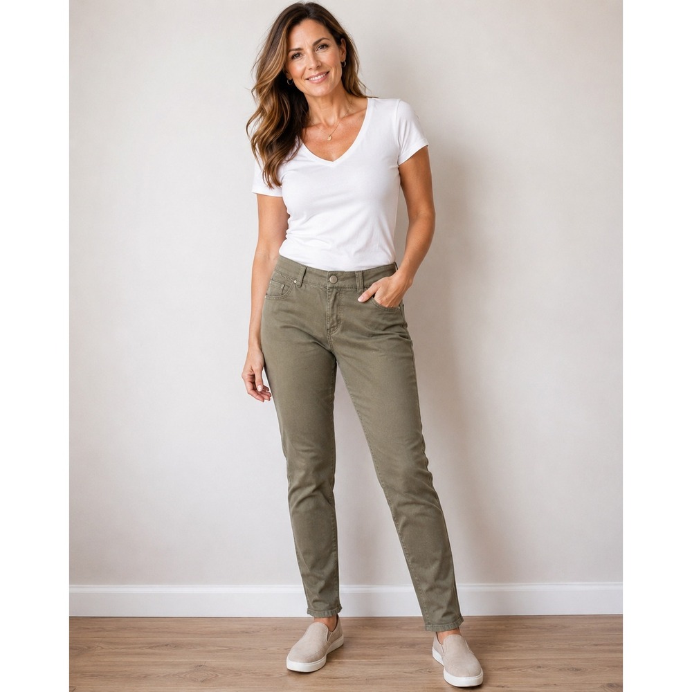 Democracy Ab solution Slim Straight Pants Womens 6 Olive Green Casual Utility